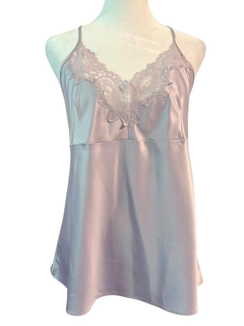 Jones New York Lavender Satin Lace-Trim Chemise